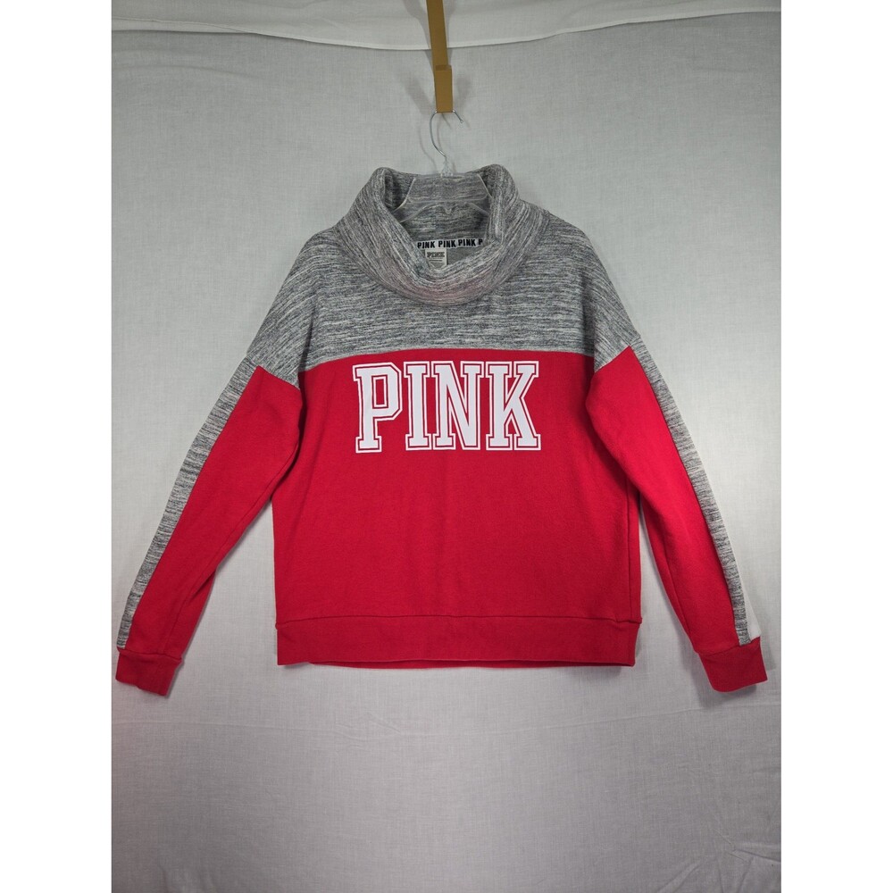 PINK Victoria’s Secret Cowl Neck Sweatshirt Red Gray Logo Women’s Small